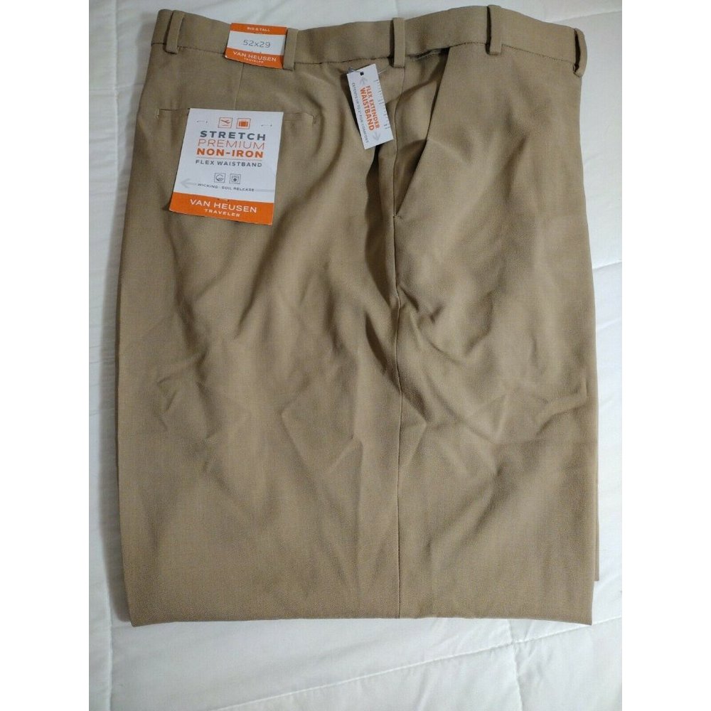 VAN HEUSEN BIG & TALL TRAVELER DRESS PANTS - CLASSIC FIT FLEX SIZE 52 X 29